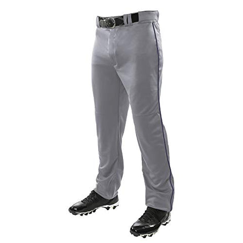 CHAMPRO Unisex-Youth Sports Triple Crown Open Bottom Pants, Grey, Navy Pipe, Large