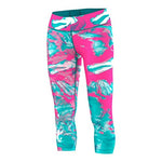 adidas Women's Clima Studio Mid-Rise 3/4 Tights - Summer Leaves Print Shock Green/Multicolor/Print/Matte Silver Pants